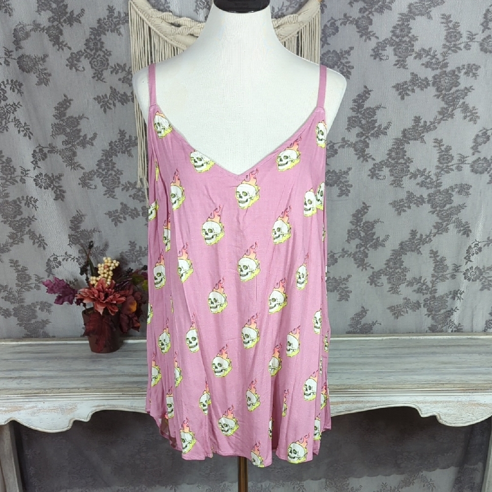 Torrid Pink Flaming Skull Tank Top